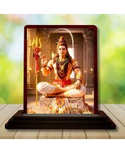 Car Desk/Table Top Lord Shiva Wooden Photo Stand 3x4 Inches, Compact & Stylish Spiritual Display For Car, Home & Office (Pack Of 1) (F14574)