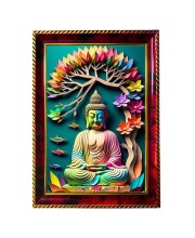 Eye Catching Buddha Photo Frame For Wall & Table | 7x9 Inch Golden Cherry Finish | Decorative Eye Catching Buddha Photo Frame For Home, Office & Pooja Room (F11418)