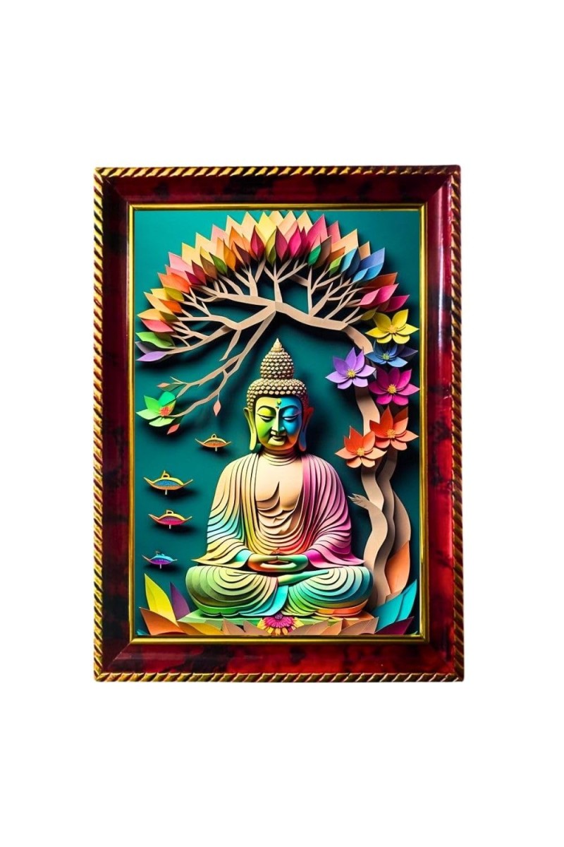 Eye Catching Buddha Photo Frame For Wall & Table | 7x9 Inch Golden Cherry Finish | Decorative Eye Catching Buddha Photo Frame For Home, Office & Pooja Room (F11418)