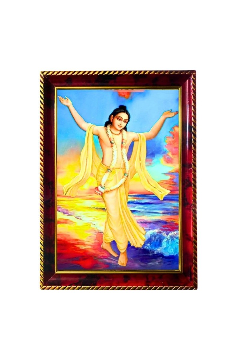 Sri Chaithanya Mahaprabhu Photo Frame For Wall & Table | 7x9 Inch Golden Cherry Finish | Decorative Sri Chaithanya Mahaprabhu Photo Frame For Home, Office & Pooja Room (F11413)