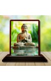 Car Desk/Table Top Lord Buddha Wooden Photo Stand 3x4 Inches, Compact & Stylish Spiritual Display For Car, Home & Office (Pack Of 1) (F14495)