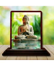 Car Desk/Table Top Lord Buddha Wooden Photo Stand 3x4 Inches, Compact & Stylish Spiritual Display For Car, Home & Office (Pack Of 1) (F14495)