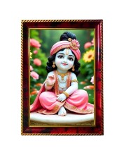 Little Cute Krishna Photo Frame For Wall & Table | 7x9 Inch Golden Cherry Finish | Decorative Little Cute Krishna Photo Frame For Home, Office & Pooja Room (F11647)