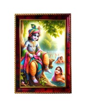 Little Krishna Photo Frame For Wall & Table | 7x9 Inch Golden Cherry Finish | Decorative Little Krishna Photo Frame For Home, Office & Pooja Room (F11652)