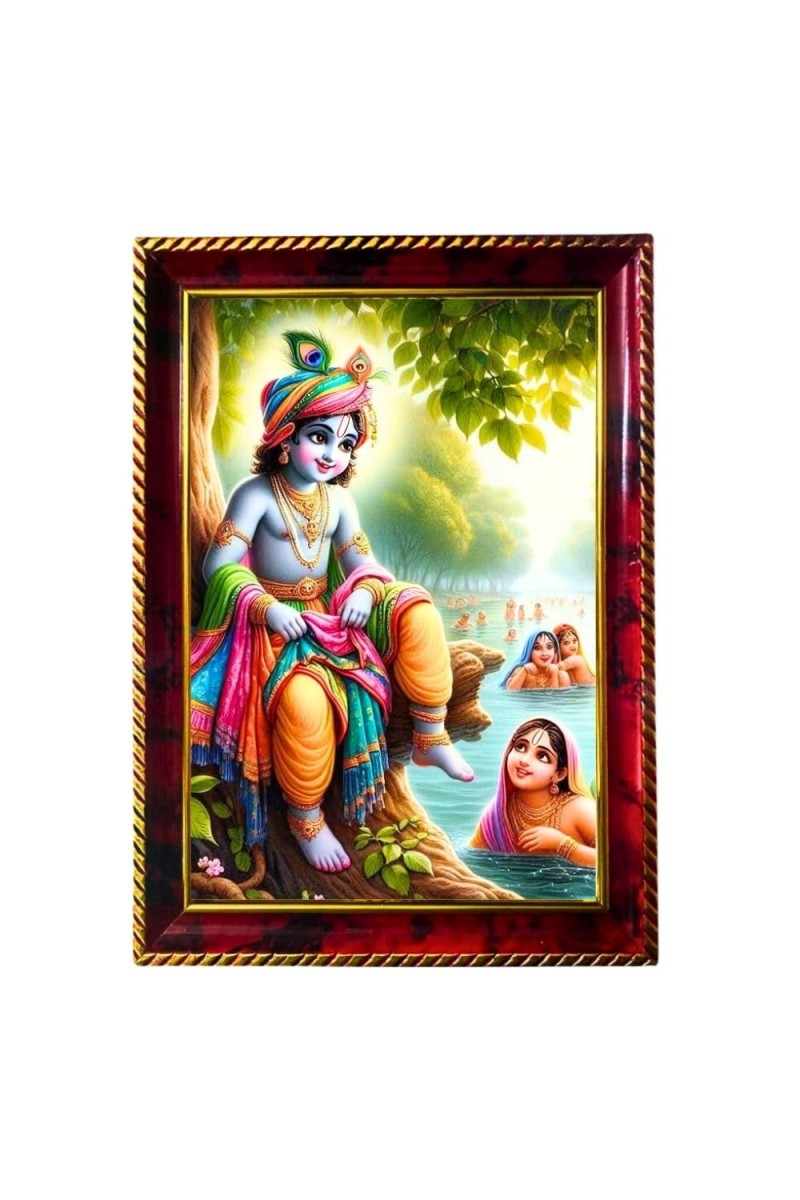 Little Krishna Photo Frame For Wall & Table | 7x9 Inch Golden Cherry Finish | Decorative Little Krishna Photo Frame For Home, Office & Pooja Room (F11652)