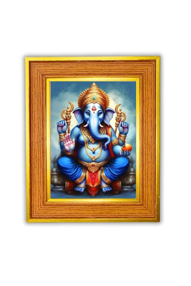 Lord Ganesha Photo Frame 10x14 Inches-Brown Wooden Frame For Home, Office & Temple Decoration And Gifting (F6464)