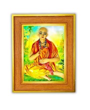 Lord Sri Chaitanya Mahaprabhu Photo Frame 10x14 Inches-Brown Wooden Frame For Home, Office & Temple Decoration And Gifting (F6459)
