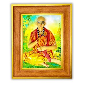 Lord Sri Chaitanya Mahaprabhu Photo Frame 10x14 Inches-Brown Wooden Frame For Home, Office & Temple Decoration And Gifting (F6459)