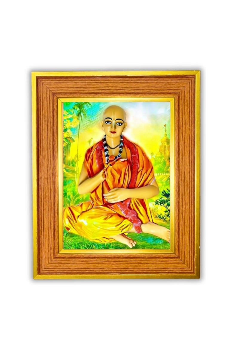 Lord Sri Chaitanya Mahaprabhu Photo Frame 10x14 Inches-Brown Wooden Frame For Home, Office & Temple Decoration And Gifting (F6459)