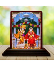 Car Desk/Table Top Lord Radha Krishn Wooden Photo Stand â€“ 3x4 Inches, Compact & Stylish Spiritual Display For Car, Home & Office (Pack Of 1) (F15097)