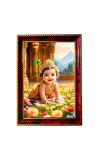 Little Sri Krishna Photo Frame For Wall & Table | 7x9 Inch Golden Cherry Finish | Decorative Little Sri Krishna Photo Frame For Home, Office & Pooja Room (F11899)