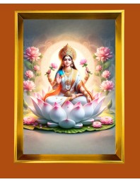 Maa Lakhsmi Golden Photo Frame - 10x14 Inches | Elegant Wooden Frame For Home, Office & Temple Decoration | Spiritual Wall & Table Decor and Gift Item
