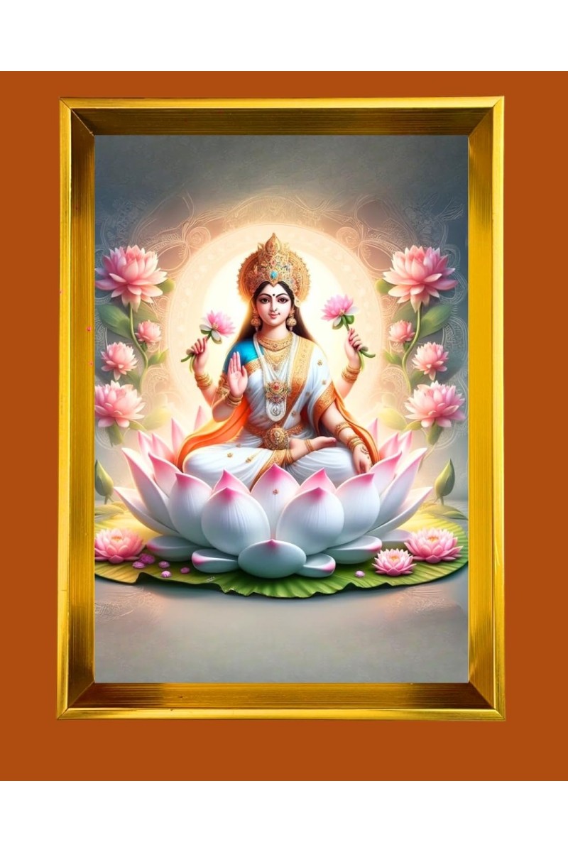 Mata Lakhsmi Golden Photo Frame - 16x20 Inches | Elegant Wooden Frame For Home, Office & Temple Decoration | Spiritual Wall & Table Decor And Gift Item (F9863)
