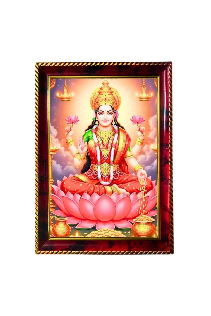 Maa Laxmi Photo Frame For Wall & Table | 7x9 Inch Golden Cherry Finish | Decorative Maa Laxmi Photo Frame For Home, Office & Pooja Room (F11716)