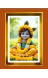 Little Krishna Golden Photo Frame - 10x14 Inches | Elegant Wooden Frame For Home, Office & Temple Decoration | Spiritual Wall & Table Decor and Gift Item