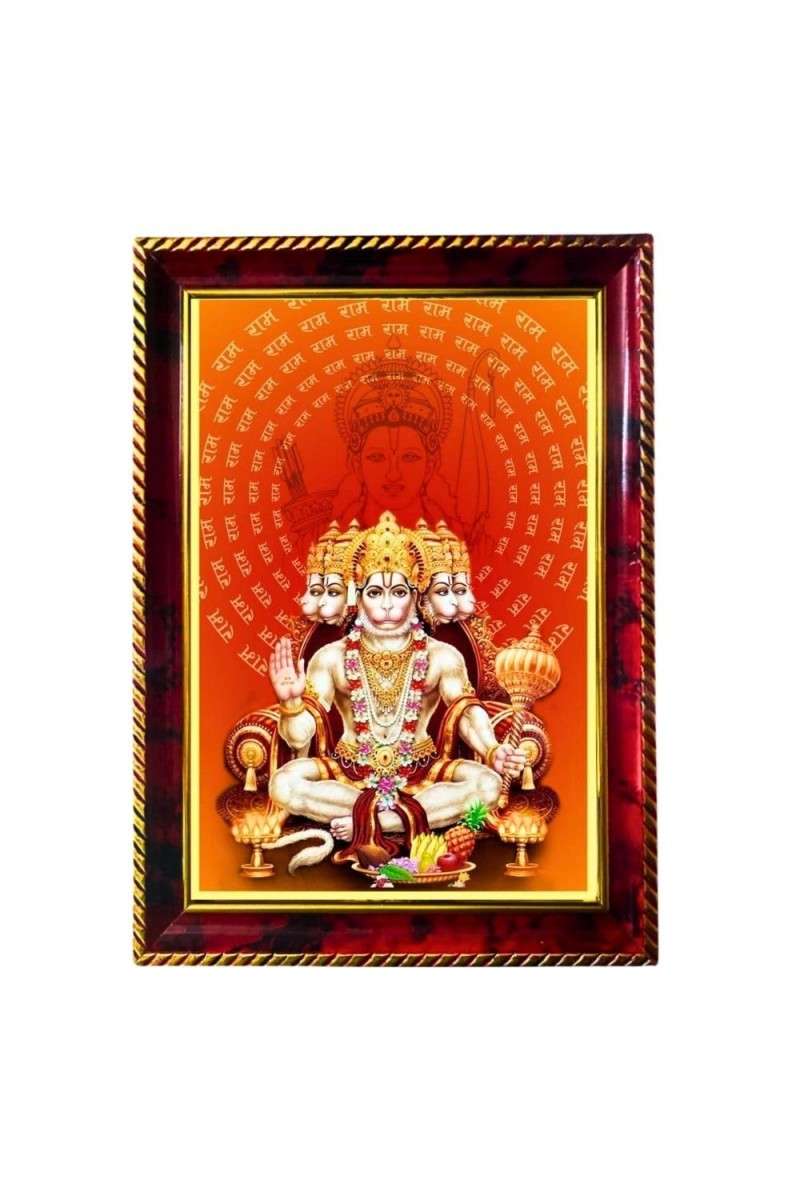 Lord Hanuman Photo Frame For Wall & Table | 7x9 Inch Golden Cherry Finish | Decorative Lord Hanuman Photo Frame For Home, Office & Pooja Room (F11694)