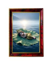 Srikrishna Sleeping On Leaf Photo Frame For Wall & Table | 7x9 Inch Golden Cherry Finish | Decorative Srikrishna Sleeping On Leaf Photo Frame For Home, Office & Pooja Room (F11476)