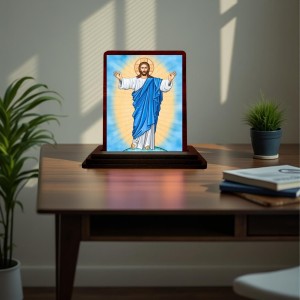 Car Desk/Table Top Lord Jesus Wooden Photo Stand 3x4 Inches, Compact & Stylish Spiritual Display For Car, Home & Office (Pack Of 1) (F14442)