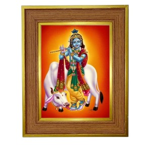 Lord Krishna Photo Frame 10x14 Inches-Brown Wooden Frame For Home, Office & Temple Decoration And Gifting (F6405)