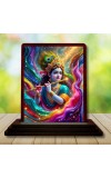 Car Desk/Table Top Lord Krishna Wooden Photo Stand 3x4 Inches, Compact & Stylish Spiritual Display For Car, Home & Office (Pack Of 1) (F14245)