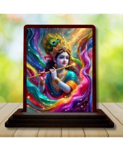 Car Desk/Table Top Lord Krishna Wooden Photo Stand 3x4 Inches, Compact & Stylish Spiritual Display For Car, Home & Office (Pack Of 1) (F14245)