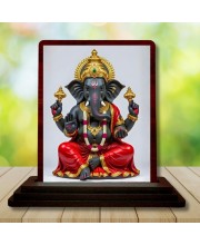 Car Desk/Table Top Lord Ganesh Wooden Photo Stand 3x4 Inches, Compact & Stylish Spiritual Display For Car, Home & Office (Pack Of 1) (F15182)