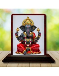 Car Desk/Table Top Lord Ganesh Wooden Photo Stand 3x4 Inches, Compact & Stylish Spiritual Display For Car, Home & Office (Pack Of 1) (F15182)