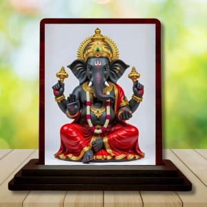 Car Desk/Table Top Lord Ganesh Wooden Photo Stand 3x4 Inches, Compact & Stylish Spiritual Display For Car, Home & Office (Pack Of 1) (F15182)