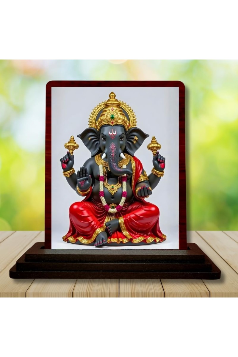 Car Desk/Table Top Lord Ganesh Wooden Photo Stand 3x4 Inches, Compact & Stylish Spiritual Display For Car, Home & Office (Pack Of 1) (F15182)
