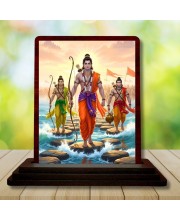 Car Desk/Table Top Lord Rama And Hanuman And Lakshman Wooden Photo Stand 3x4 Inches, Compact & Stylish Spiritual Display For Car, Home & Office (Pack Of 1) (F14306)