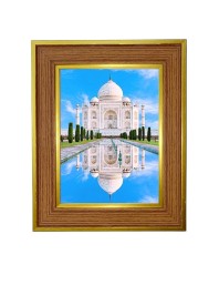 White-marble Mausoleum Photo Frame 16x20 Inches-Brown Wooden Frame For Home, Office & Temple Decoration And Gifting (F6348)