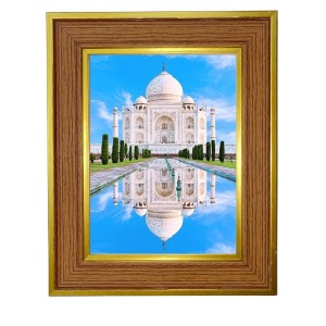 White-marble Mausoleum Photo Frame 16x20 Inches-Brown Wooden Frame For Home, Office & Temple Decoration And Gifting (F6348)