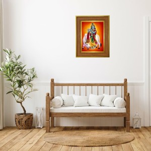 Lord Krishna Photo Frame 10x14 Inches-Brown Wooden Frame For Home, Office & Temple Decoration And Gifting (F6405)