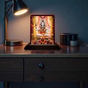 Car Desk/Table Top Lord Shiva Wooden Photo Stand 3x4 Inches, Compact & Stylish Spiritual Display For Car, Home & Office (Pack Of 1) (F14312)