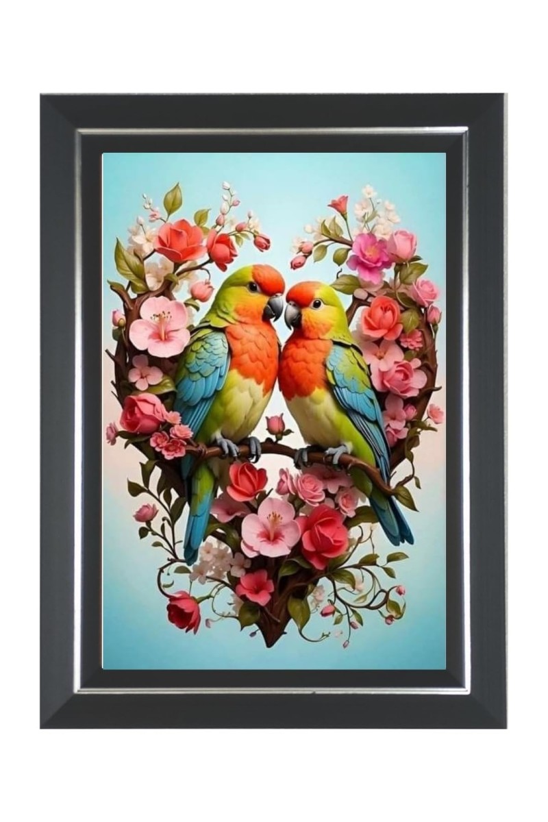 Rosy-faced Lovebird Photo Wall & Table Frame | 14x18 Inch Black Designer | Perfect For Gifting & Home Decor (F9577)