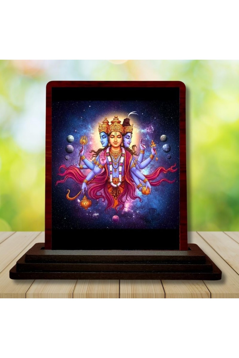 Car Desk/Table Top Lord Dattatreya Wooden Photo Stand 3x4 Inches, Compact & Stylish Spiritual Display For Car, Home & Office (Pack Of 1) (F14469)