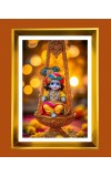 Little Krishna Golden Photo Frame - 10x14 Inches | Elegant Wooden Frame For Home, Office & Temple Decoration | Spiritual Wall & Table Decor And Gift Item (F9459)