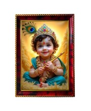 Lord Little Krishna Photo Frame For Wall & Table | 7x9 Inch Golden Cherry Finish | Decorative Lord Little Krishna Photo Frame For Home, Office & Pooja Room (F11325)