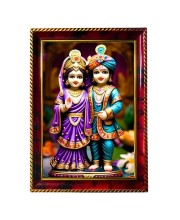 Radha Krishna Photo Frame For Wall & Table | 7x9 Inch Golden Cherry Finish | Decorative Radha Krishna Photo Frame For Home, Office & Pooja Room (F11649)