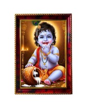Lord Little Krishna Photo Frame For Wall & Table | 7x9 Inch Golden Cherry Finish | Decorative Lord Little Krishna Photo Frame For Home, Office & Pooja Room (F11317)