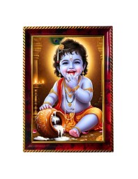 Lord Little Krishna Photo Frame For Wall & Table | 7x9 Inch Golden Cherry Finish | Decorative Lord Little Krishna Photo Frame For Home, Office & Pooja Room (F11317)