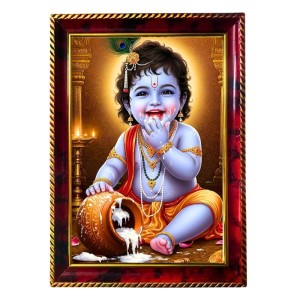 Lord Little Krishna Photo Frame For Wall & Table | 7x9 Inch Golden Cherry Finish | Decorative Lord Little Krishna Photo Frame For Home, Office & Pooja Room (F11317)