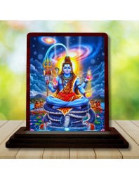 Car Desk/Table Top Lord Shiva Wooden Photo Stand 3x4 Inches, Compact & Stylish Spiritual Display For Car, Home & Office (Pack Of 1) (F15104)