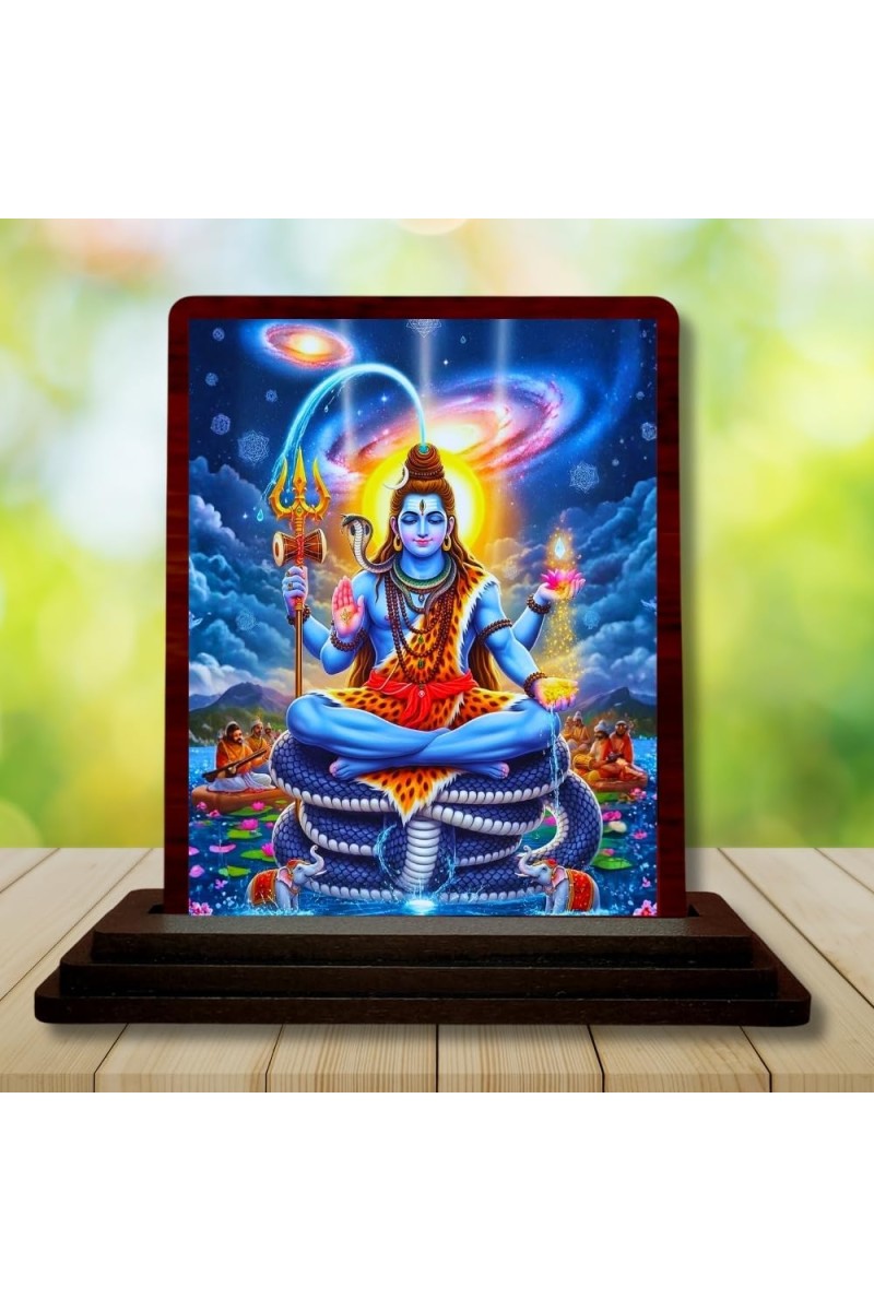 Car Desk/Table Top Lord Shiva Wooden Photo Stand â€“ 3x4 Inches, Compact & Stylish Spiritual Display For Car, Home & Office (Pack Of 1) (F15104)