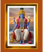 Lord Vishnu Golden Photo Frame - 16x20 Inches | Elegant Wooden Frame For Home, Office & Temple Decoration | Spiritual Wall & Table Decor And Gift Item (F9420)