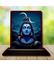 Car Desk/Table Top Lord Shiva Wooden Photo Stand 3x4 Inches, Compact & Stylish Spiritual Display For Car, Home & Office (Pack Of 1) (F14256)