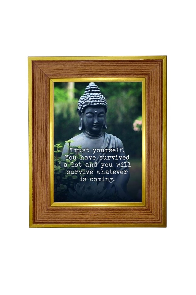 Lord Buddha Photo Frame 10x14 Inches-Brown Wooden Frame For Home, Office & Temple Decoration And Gifting (F6297)