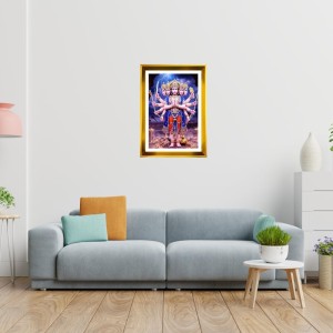 Lord Hanuman Golden Photo Frame - 12x16 Inches | Elegant Wooden Frame For Home, Office & Temple Decoration | Spiritual Wall & Table Decor And Gift Item (F9474)
