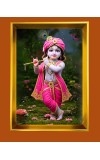 Divine Krishna Golden Photo Frame - 10x14 Inches | Elegant Wooden Frame For Home, Office & Temple Decoration | Spiritual Wall & Table Decor And Gift Item (F9815)