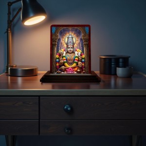 Car Desk/Table Top Sri Venkateshwara Swamy Wooden Photo Stand 3x4 Inches, Compact & Stylish Spiritual Display For Car, Home & Office (Pack Of 1) (F14238)